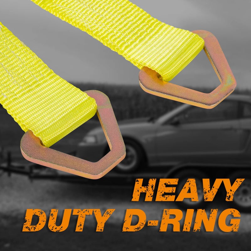 Autofonder 4 Pack 2" x36'' Premium Axle Straps Tie Downs with D-Ring Adjustable Tire Wheel Tie Down with Protective Sleeve Classic Yellow - Image 5